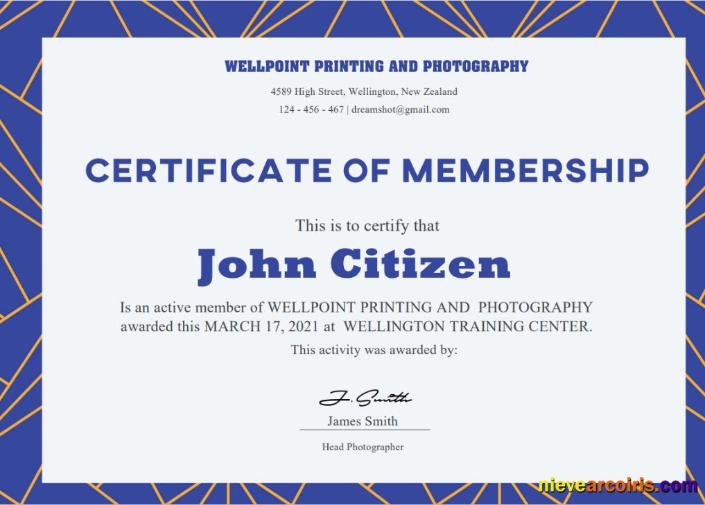 USA membership certificate